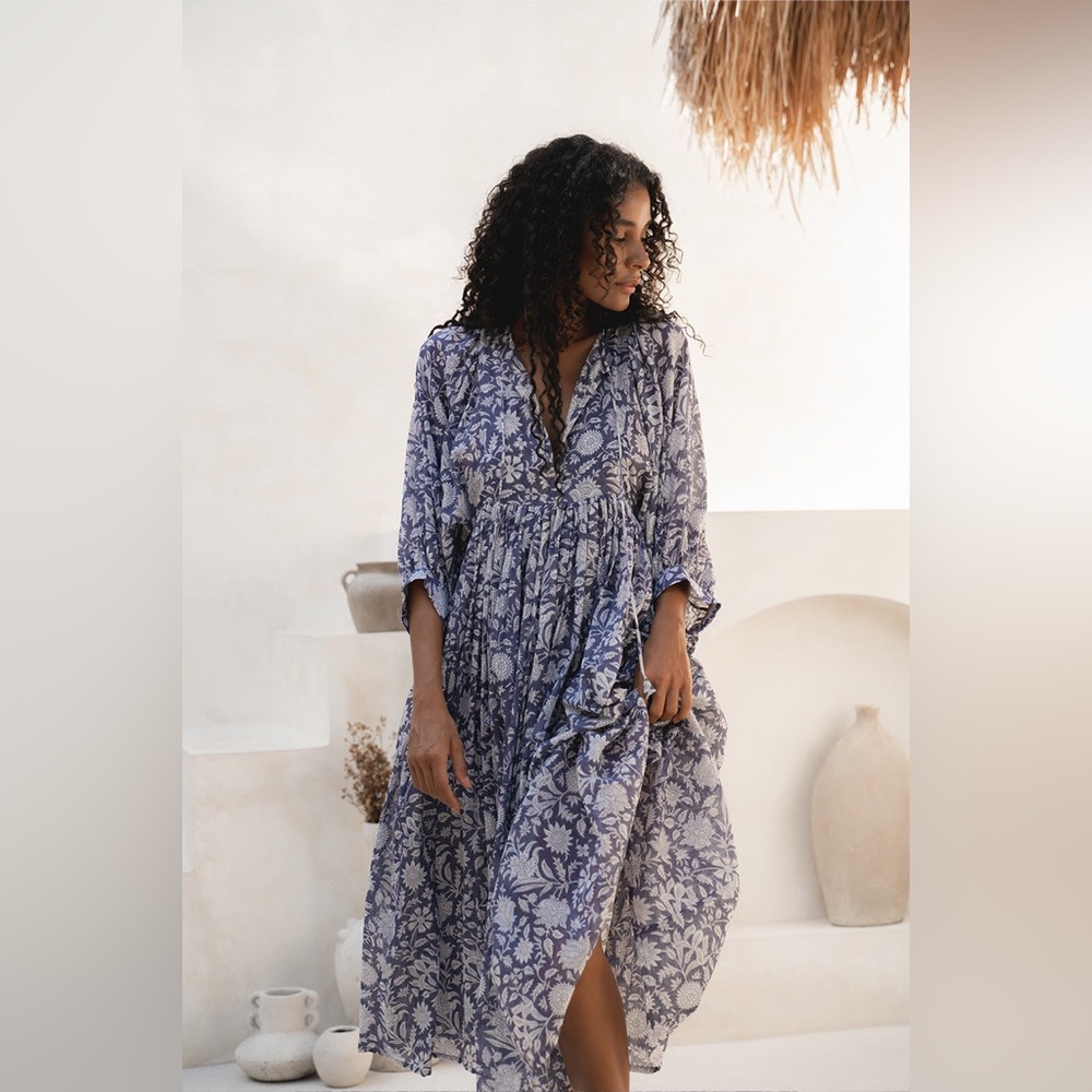 Daughters of India Blue Floral Midi Dress